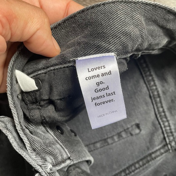 PACSUN High Rise Straight Black Wash Button Fly Raw Hem Knee Holes Jeans Size 23 - Picture 5 of 7